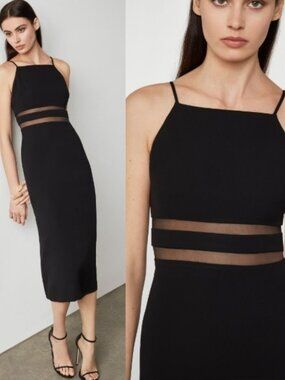 NWT BCBGMAXAZRIA Organdy Trim Midi Dress Black Size 8